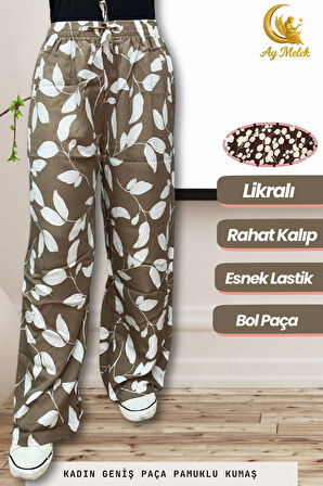 Kadın Pamuklu Dokuma Desenli Bol Kesim Geniş Paça Pantolon