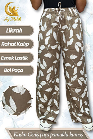 Kadın Pamuklu Dokuma Desenli Bol Kesim Geniş Paça Pantolon