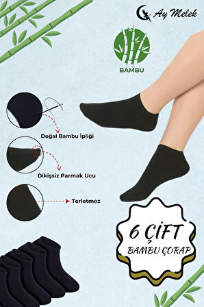 Kadın Çorap (6 Çift) Kısa Patik Bambu Esnek Terletmez Erkek Çorap