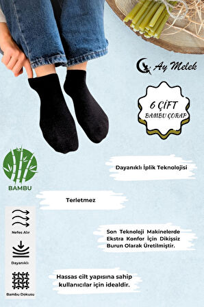 Kadın Çorap (6 Çift) Kısa Patik Bambu Esnek Terletmez Erkek Çorap