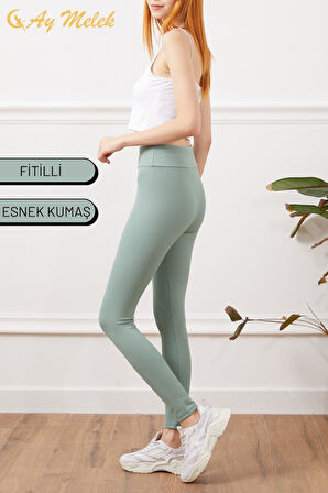 Kadın Tayt Yüksek Bel Toparlayıcı İç Göstermeyen Mevsimlik Fitilli Tayt