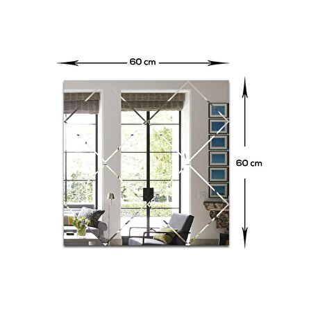 Ayna | Düz Ayna | Baklava Kanallı - Kare Ayna | 60cm X 60cm