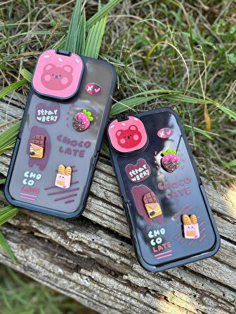 Iphone 11 Uyumlu Aynalı Kamera Kapaklı Emojili Telefon Kılıfı