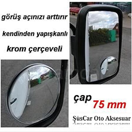 Carub Açısı Ayarlanabilir 75 mm Krom Yuvarlak Kör Nokta Aynası