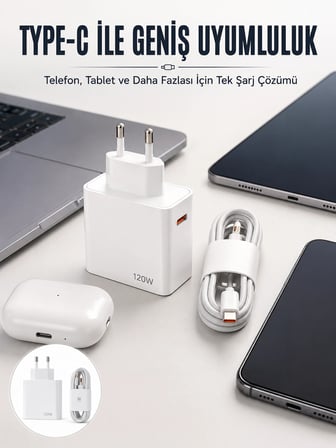Type-C 120W Şarj Aleti Hızlı Şarj Turbo Yeni Nesil