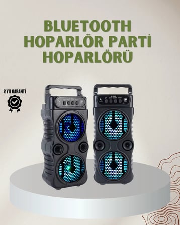 1200 mAh Şarjlı LED Işıklı Bluetooth Hoparlör – FM Radyolu, Hafıza Kart Destekli