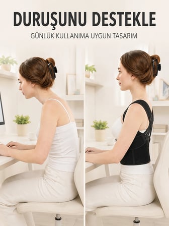 Dik Duruş ve Postür Korsesi Ayarlanabilir Çapraz Lastikli Sırt Bel Desteği