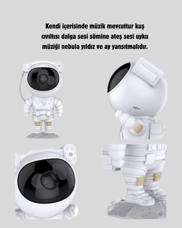 Bluetooth Müzikli Astronot Projeksiyon Lambası Yıldız ve Ay Efektli