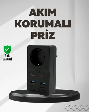 Tip Akım Koruma Prizi 10A 2500W USB Type C Destekli