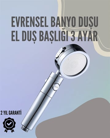 Paslanmaz Çelik Çok Fonksiyonlu El Duş Başlığı – 3 Modlu Püskürtme Seçeneği