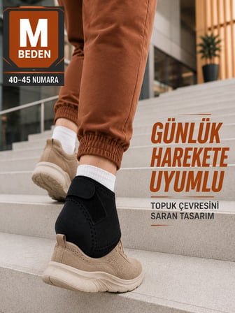 Siyah Topuk Destek Çorabı M Beden 40-45 Ayarlanabilir Cırtlı Rahat Tasarım