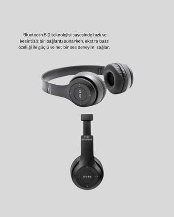 Kablosuz Bluetooth Kulaklık – TF Kart, AUX, Mikrofonlu, Suya Dayanıklı, 10m Menzil