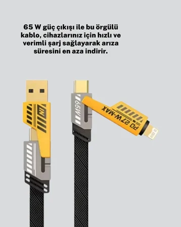 Akıllı Telefon Tablet Laptop Uyumlu 65W Güçlü Veri Kablosu