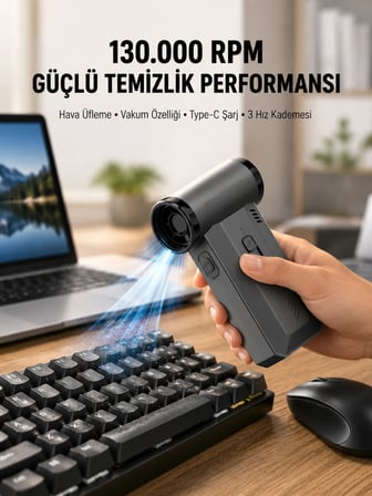 130000 RPM Çok Fonksiyonlu Şarjlı Hava Üfleme ve Vakum Temizlik Cihazı