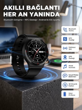 Akıllı Saat Yeni Nesil Üç Kordonlu Nabız Ölçer Çağrı Cevaplama