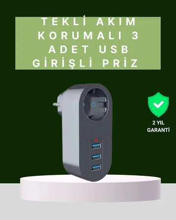 Termal Akım Korumalı 3 USB'li Güvenli Priz – Akıllı Akım Dengeleme