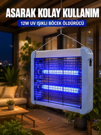 UV Işıklı Sinek Öldürücü Lamba 12W Çift Tüplü Elektrikli Böcek Öldürücü