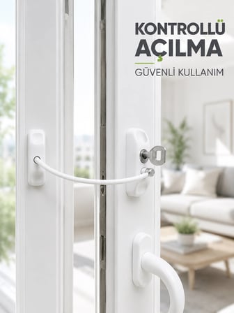 Beyaz Kablolu Pencere Kilidi Anahtarlı Güvenlik Sistemi Çocuk Koruma Aparatı