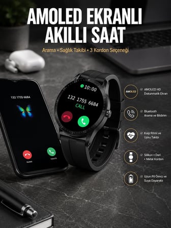 Akıllı Saat Amoled Ekran 3 Kordonlu NFC Ve GPS Uyumlu