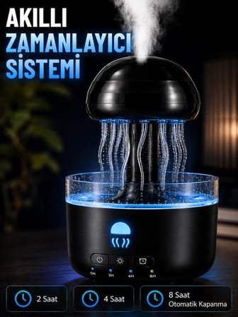 Denizanası Tasarımlı Ultrasonik Hava Nemlendirici RGB LED Işıklı Sessiz Buhar Makinesi Zaman Ayarlı