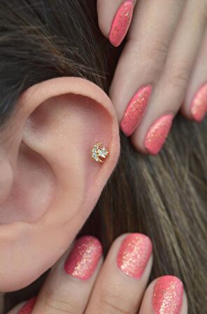 Gold Ay Yıldızlı Piercing Helix Kıkırdak