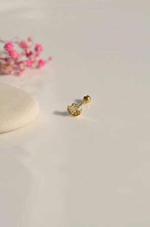 Gold Ay Yıldızlı Piercing Helix Kıkırdak