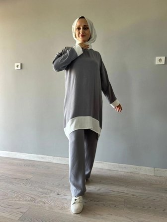 GRİ BEYAZ AEROBİN KUMAŞ İKİLİ  TAKIM