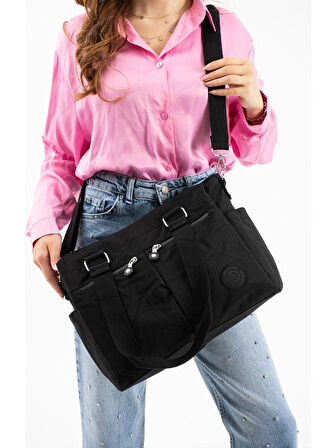 Sanmorris Kadın Büyük Su Geçirmez Krinkle Kumaş Çapraz ve Omuz Çantası 3026