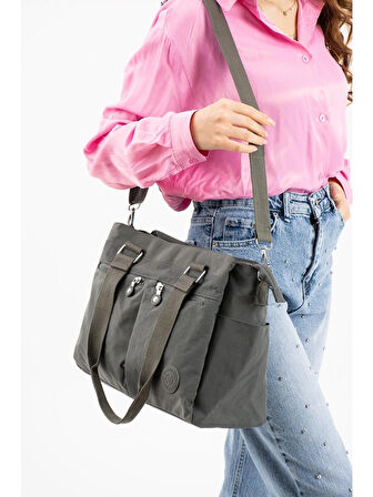 Sanmorris Kadın Büyük Su Geçirmez Krinkle Kumaş Çapraz ve Omuz Çantası 3026