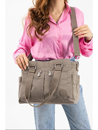 Sanmorris Kadın Büyük Su Geçirmez Krinkle Kumaş Çapraz ve Omuz Çantası 3026