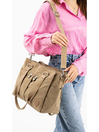 Sanmorris Kadın Büyük Su Geçirmez Krinkle Kumaş Çapraz ve Omuz Çantası 3026