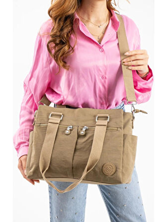 Sanmorris Kadın Büyük Su Geçirmez Krinkle Kumaş Çapraz ve Omuz Çantası 3026