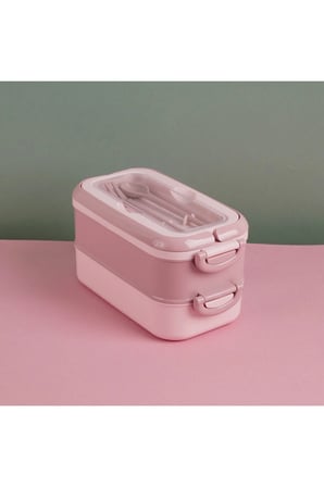 2 Katlı Kaşık Çatallı Beslenme Kutusu 1,8 L Pembe