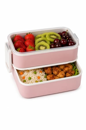 2 Katlı Plastik Kaşık Çatallı Kilitli Lunch Box Sefer Tası 7 Parça