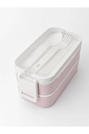 2 Katlı Plastik Kaşık Çatallı Kilitli Lunch Box Sefer Tası 7 Parça
