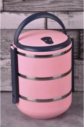 3 Katlı Sızdırmaz Yemek Termosu Sefer Tası 2,25 Litre Pembe