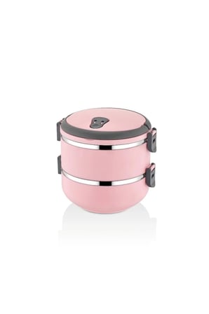 2 Katlı Sefer Tası Yemek Termosu (Pudra Pembe)