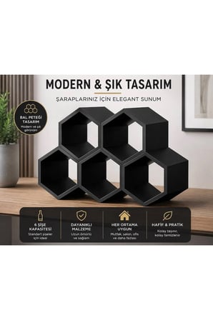 5 Hazneli Modern Yatay Şarap Şişe Stant Organizer