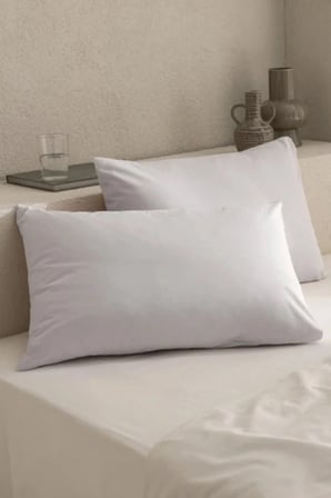 Pamuk Penye Fermuarlı Yastık Kılıfı 2'li Paket Beyaz 50x70 cm