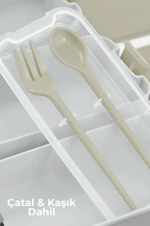3 Katlı Bölmeli Kilitli Lunchbox Taşıma Saplı Kaşık Çatal Dahil