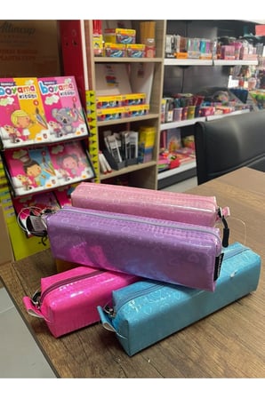 Mor simli kalp desenli tek bölmeli şık kalem kutusu