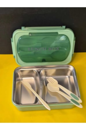 SEFER TAŞI 304 ÇELİK 2 BÖLMELİ 16 cm 22,5 cm Kilitli Kapak yeşil