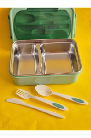 SEFER TAŞI 304 ÇELİK 2 BÖLMELİ 16 cm 22,5 cm Kilitli Kapak yeşil