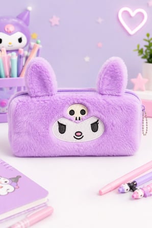 Mor Kuromiii Desenli Peluş Kalem Kutusu, Geniş Kapasiteli Organizer
