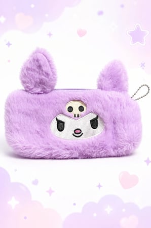 Mor Kuromiii Desenli Peluş Kalem Kutusu, Geniş Kapasiteli Organizer