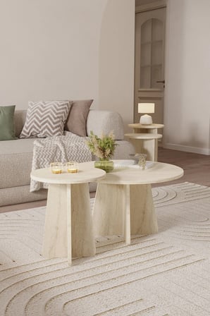 2'li Orta Sehpa 72 cm-40 cm, Yuvarlak - Traverten