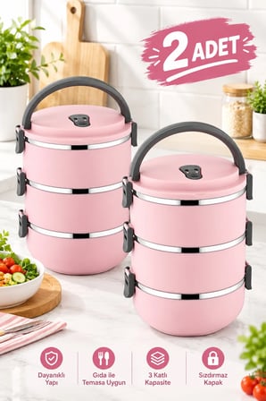 3 Katlı Sızdırmaz Yemek Termosu Sefer Tası Saklama Kabı