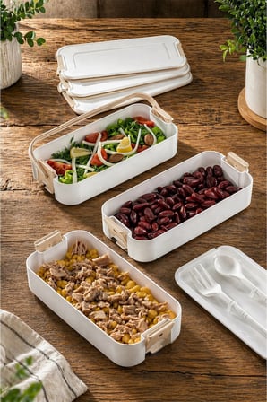 3 Katlı Bölmeli Kilitli Lunchbox Taşıma Saplı Kaşık Çatal Dahil