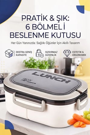 6 Bölmeli Taşınabilir Yemek Kabı Beslenme Kutusu Saklama Kabı