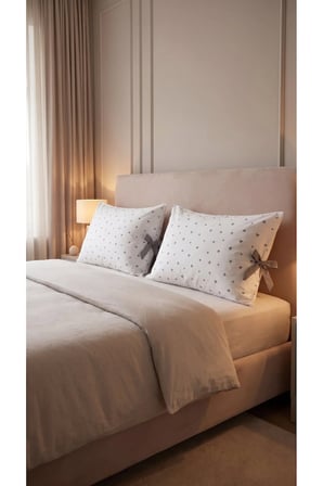 Pamuk Gri Kalpli Bağcıklı Yastık Kılıfı 50x70 cm 2 Adet